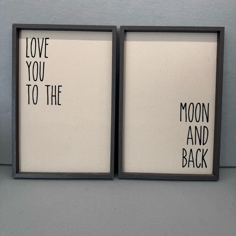 Set of two Love You To The Moon and Back burlap base Signs.